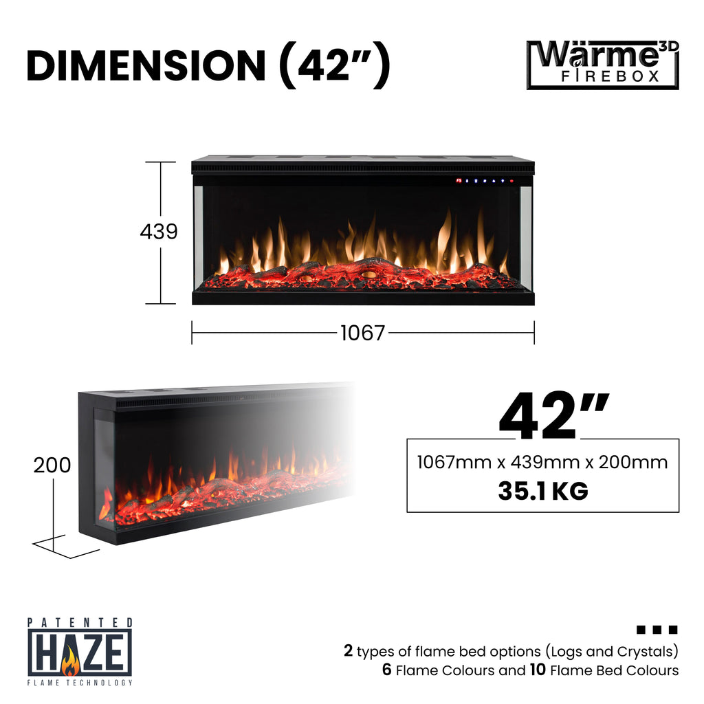 3D Wärme Firebox Panoramic 42 – Wärme Designer Heaters